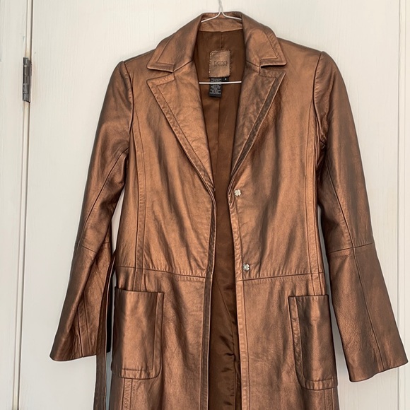 BCBGMaxAzria Jackets & Blazers - BCBGMaxAzria Leather Metallic Coat Size 4